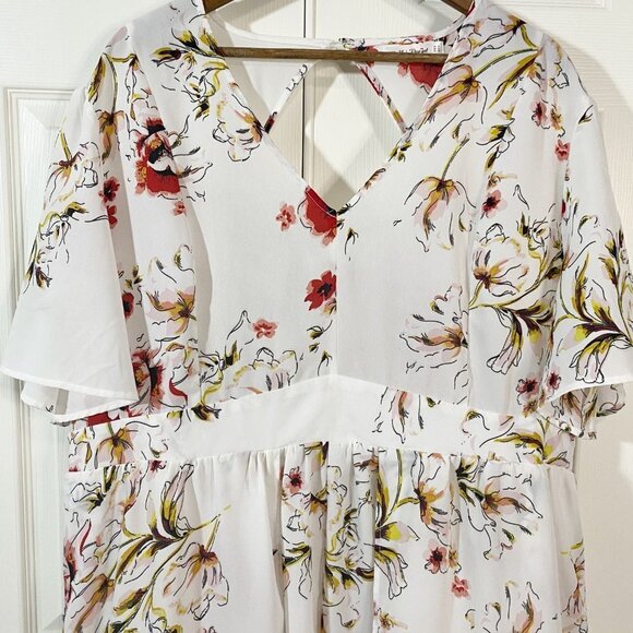 RoseGal - White Floral Romper with Skirt - Picture 2 of 14